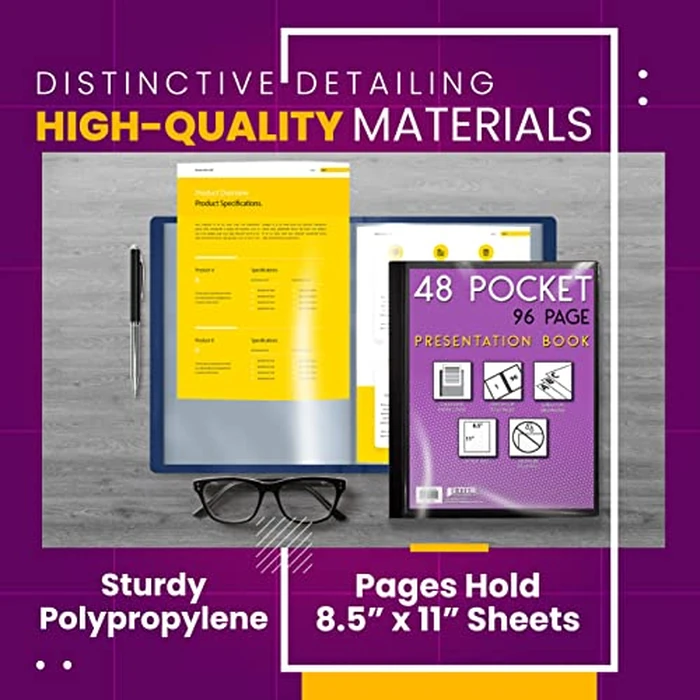 Better Office Products 48 Pocket Bound Presentation Book, Assorted Colors, Clear View Front Cover, 96 Sheet Protector Pages, 8.5" x 11" Sheets, Art Portfolio, Poly Covers, Letter Size (4 Pack) by Better Office Products - Image 4