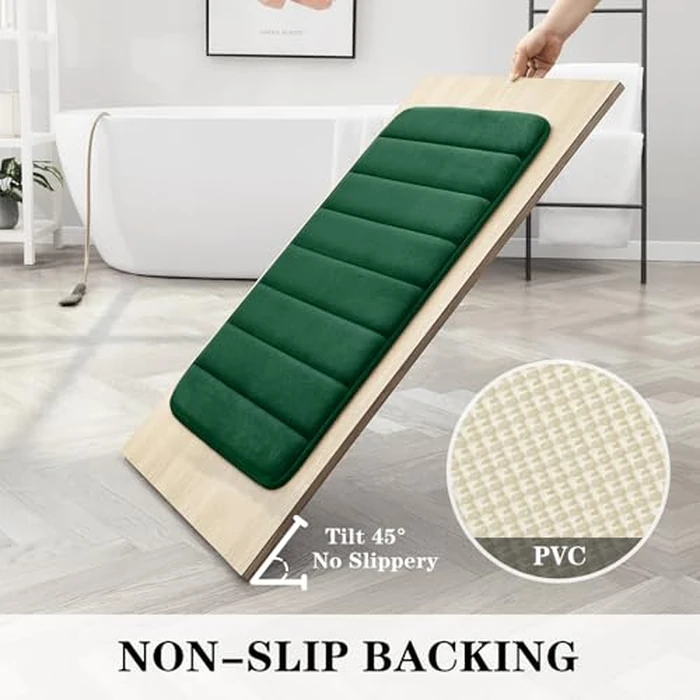 BYSURE Dark Green Memory Foam Bathroom Rug Set 3 Piece, Non Slip Extra Soft Absorbent Machine Washable Toilet Bath Toilet Mat (17"x24"+20"x32"+U Shape 20"x24") by BYSURE - Image 3