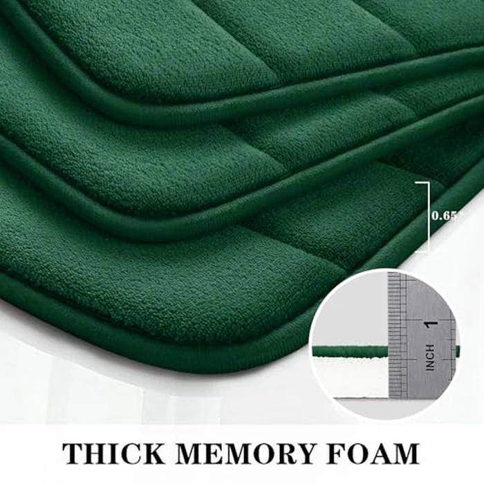 BYSURE Dark Green Memory Foam Bathroom Rug Set 3 Piece, Non Slip Extra Soft Absorbent Machine Washable Toilet Bath Toilet Mat (17"x24"+20"x32"+U Shape 20"x24") by BYSURE - Image 4