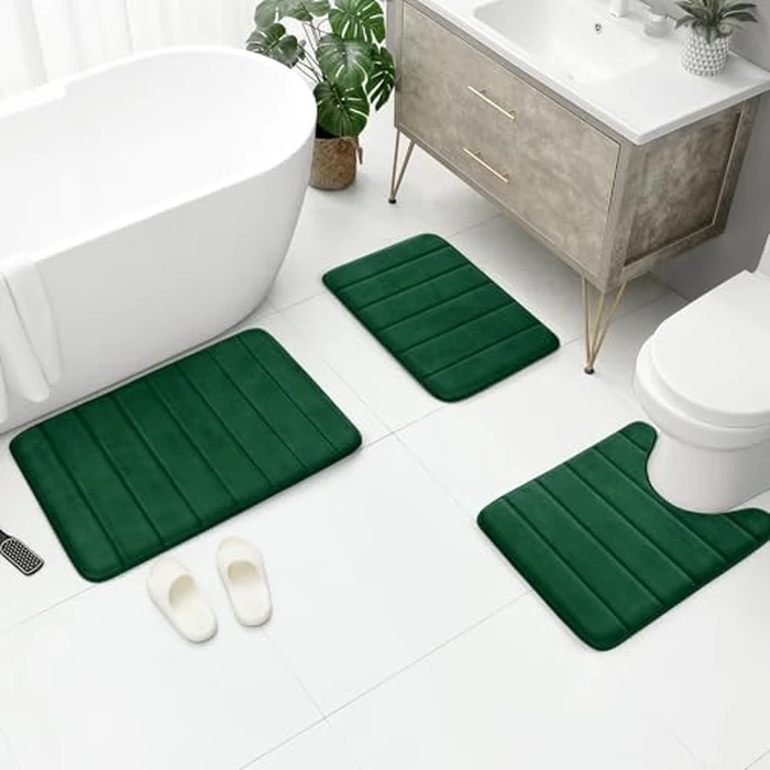 BYSURE Dark Green Memory Foam Bathroom Rug Set 3 Piece, Non Slip Extra Soft Absorbent Machine Washable Toilet Bath Toilet Mat (17"x24"+20"x32"+U Shape 20"x24") by BYSURE - Image 5