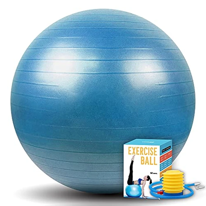 SK Depot(TM) Extra Thick Yoga Ball 58-65cm (L), Stability Ball for Improved Posture, Balance, Pilates, Core, Fitness Exercise Training & Office & Gym Ball (Smooth Exterior, Blue) by SK DEPOT - Used - Very Good condition