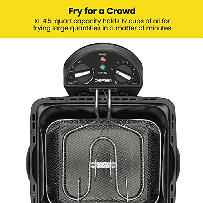 Chefman 4.5 Liter Deep Fryer w/Basket Strainer, XL Jumbo Size, Adjustable Temperature & Timer, Perfect for Fried Chicken, Shrimp, French Fries, Chips & More, Removable Oil-Container, Stainless Steel by Chefman - Image 3