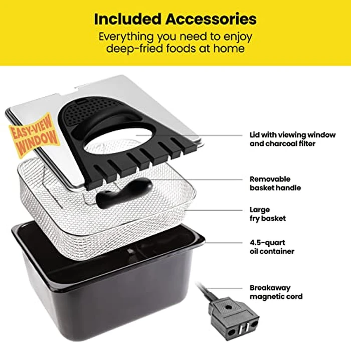 Chefman 4.5 Liter Deep Fryer w/Basket Strainer, XL Jumbo Size, Adjustable Temperature & Timer, Perfect for Fried Chicken, Shrimp, French Fries, Chips & More, Removable Oil-Container, Stainless Steel by Chefman - Image 6