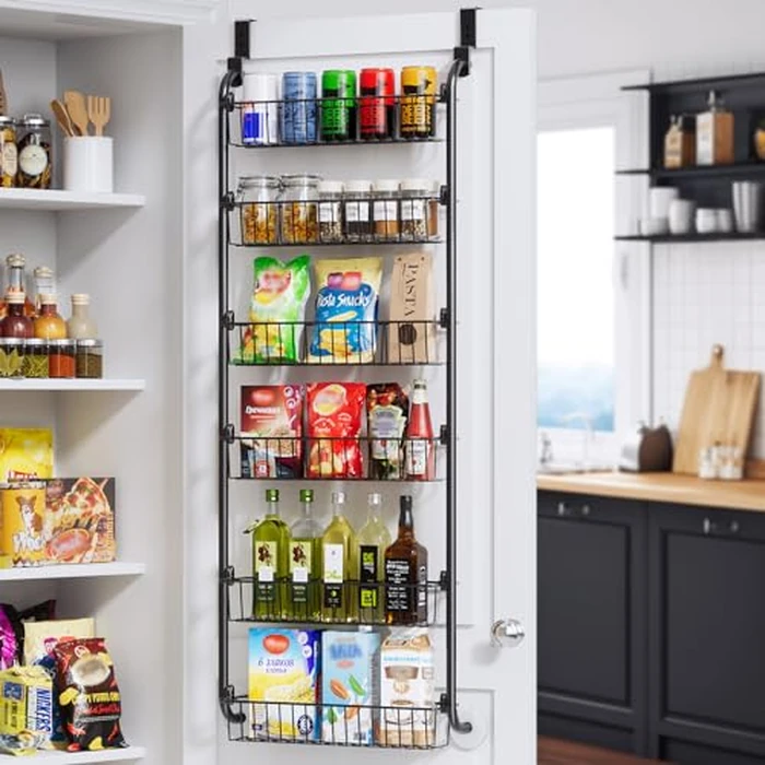 Delamu Over the Door Pantry Organizer, 6 Tier Pantry Organizers and Storage, Metal Cabinet Door Organizer, Hanging Spice Rack Shelves for Home & Kitchen, D4.65xW18xH50inch, Black by Delamu - Used - Acceptable condition - CA$20.92