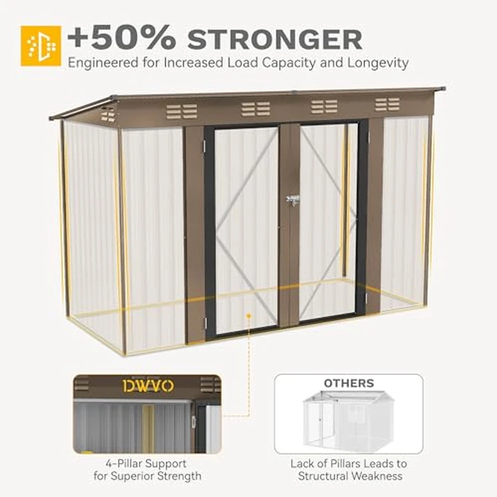 DWVO 9' x 4' Outdoor Storage Shed, Large Metal Tool Sheds, Heavy Duty Storage House with Lockable Doors & Air Vent for Backyard Patio Lawn to Store Bikes, Tools, Lawnmowers, Brown by DWVO - Image 6