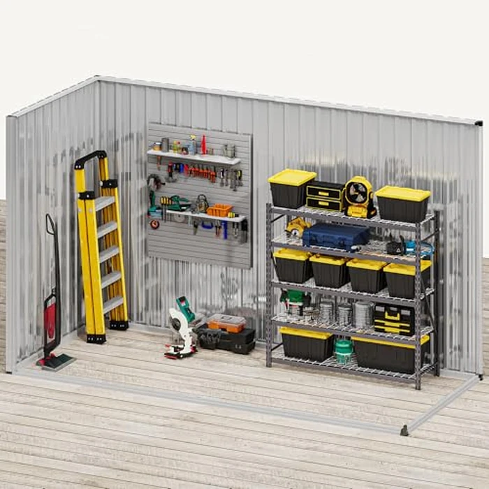 DWVO 9' x 4' Outdoor Storage Shed, Large Metal Tool Sheds, Heavy Duty Storage House with Lockable Doors & Air Vent for Backyard Patio Lawn to Store Bikes, Tools, Lawnmowers, Brown by DWVO - Image 7