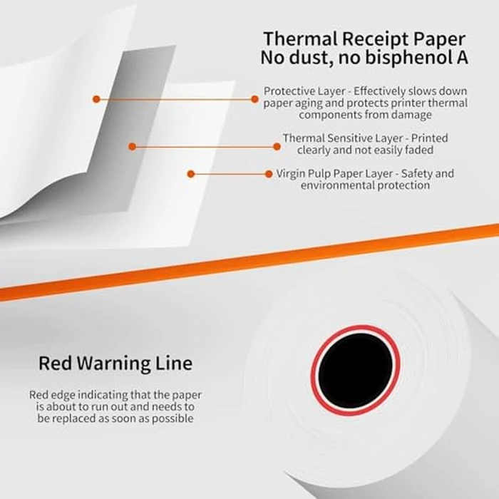 MilaMima 50 Rolls 2 1/4" x 30' Thermal Paper Rolls | 34mm Diameter for Mobile POS & Handheld Terminals | 68 GSM BPA-Free Receipt Paper Fits Square, Clover Flex, Pax A920, Debit Credit Card Machine by MilaMima - Image 7