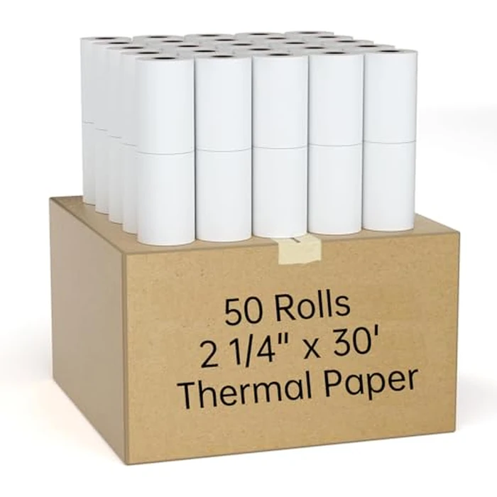 MilaMima 50 Rolls 2 1/4" x 30' Thermal Paper Rolls | 34mm Diameter for Mobile POS & Handheld Terminals | 68 GSM BPA-Free Receipt Paper Fits Square, Clover Flex, Pax A920, Debit Credit Card Machine by MilaMima - Image 8