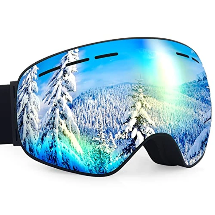 Dizokizo Ski Goggles Interchangeable Spherical Lens for Skiing Snowboard Anti-fog 100% UV Protection Triple Breathable Foams for Women Men REVO Gold by Dizokizo - Used - Very Good condition
