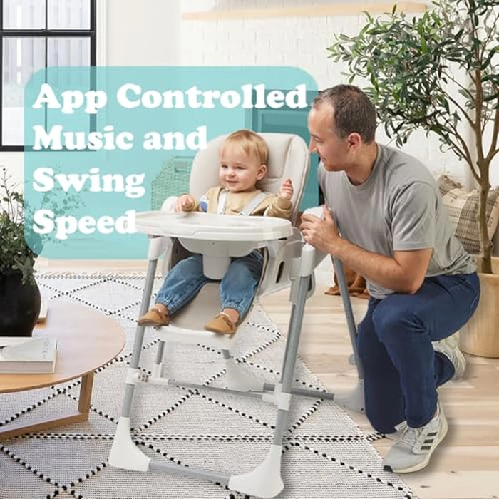 PrimoBaby SnuggleBug 2-in-1 Infant Swing & High Chair, Adjustable Seat Recline, Height, & Feeding Tray, App Control, Music & Nature Sounds, Toy Bar, Ergonomic Cushion, 5 Point Safety Harness by PRIMO - Image 2