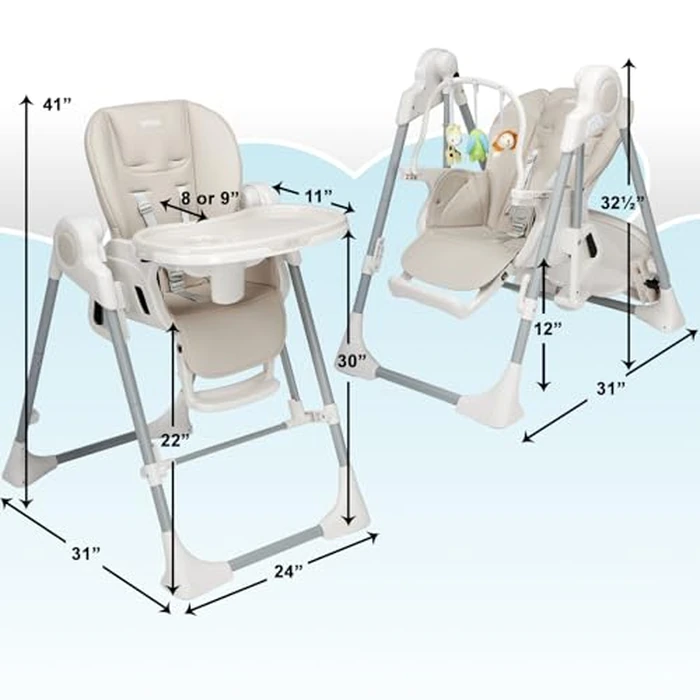 PrimoBaby SnuggleBug 2-in-1 Infant Swing & High Chair, Adjustable Seat Recline, Height, & Feeding Tray, App Control, Music & Nature Sounds, Toy Bar, Ergonomic Cushion, 5 Point Safety Harness by PRIMO - Image 5