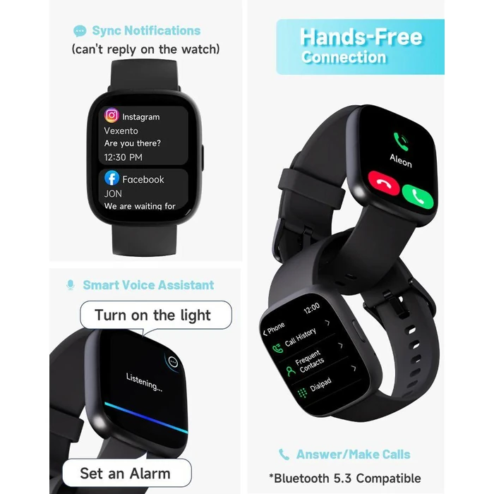 TOOBUR IDW26 Smartwatch - 46mm - Black Plastic Case with Black Silicone Silicone Band by TOOBUR - Image 2