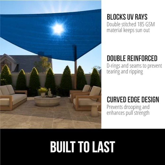GORILLA GRIP Heavy Duty Sun Shade, UV Protection Fade Tear and Rust Resistant Rectangle Sunshade Canopy, Curved Edges Blocks Sunlight, Breathable Sail, Outdoor Patio, Lawn Garden, 12x12x12, Blue by GORILLA GRIP - Image 2