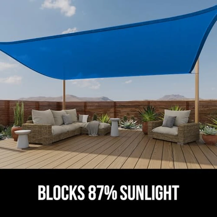 GORILLA GRIP Heavy Duty Sun Shade, UV Protection Fade Tear and Rust Resistant Rectangle Sunshade Canopy, Curved Edges Blocks Sunlight, Breathable Sail, Outdoor Patio, Lawn Garden, 12x12x12, Blue by GORILLA GRIP - Image 3