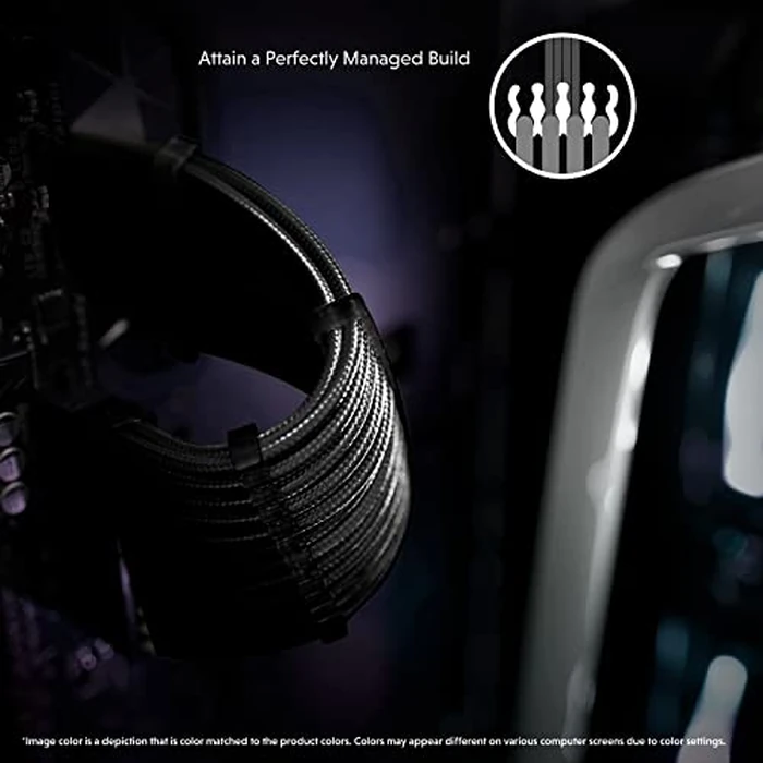 LINKUP - AVA 50cm PSU Cable Extension Sleeved Custom Mod GPU PC Braided w/Comb Kit - Compatible with RTX3090 | 1 x 24 P (20+4) | 2 x 8 P (4+4) CPU | 3 x 8 P (6+2) GPU Set | 500mm - Black by LINKUP - Image 5