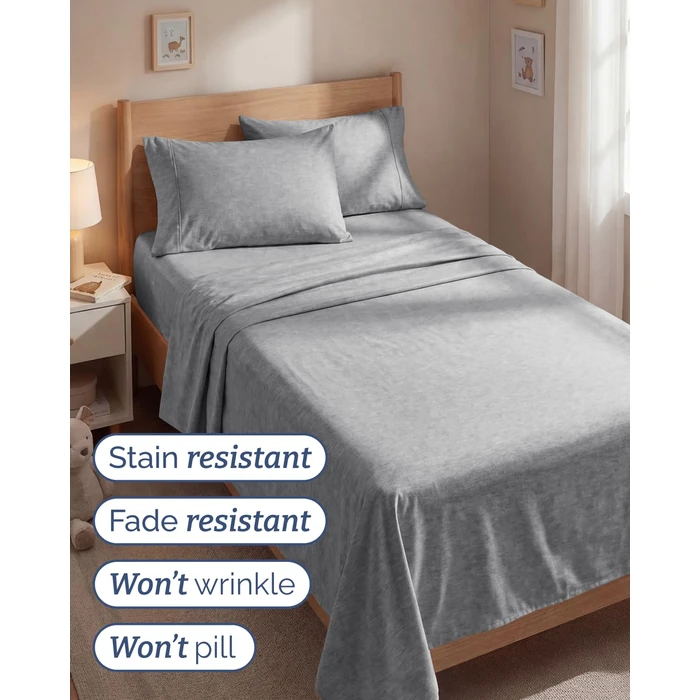 Twin 4 Piece Sheet Set - Cooling & Breathable Bed Sheets - Hotel Luxury Bed Sheets for Women, Men, Kids & Teens - Bedding w/Deep Pockets & Easy Fit - Soft & Wrinkle Free - Twin Heathered Grey Sheets by CGK Unlimited - Image 5