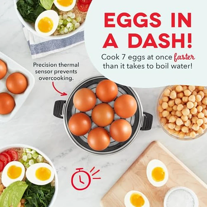 Dash Rapid Egg Cooker - Boiler, Poacher & Steamer - Includes Measuring & Recipe Guide - Dishwasher Safe - BPA Free - Holds 7 Eggs, Black by DASH - Image 2