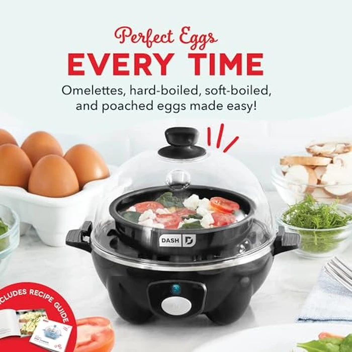 Dash Rapid Egg Cooker - Boiler, Poacher & Steamer - Includes Measuring & Recipe Guide - Dishwasher Safe - BPA Free - Holds 7 Eggs, Black by DASH - Image 3