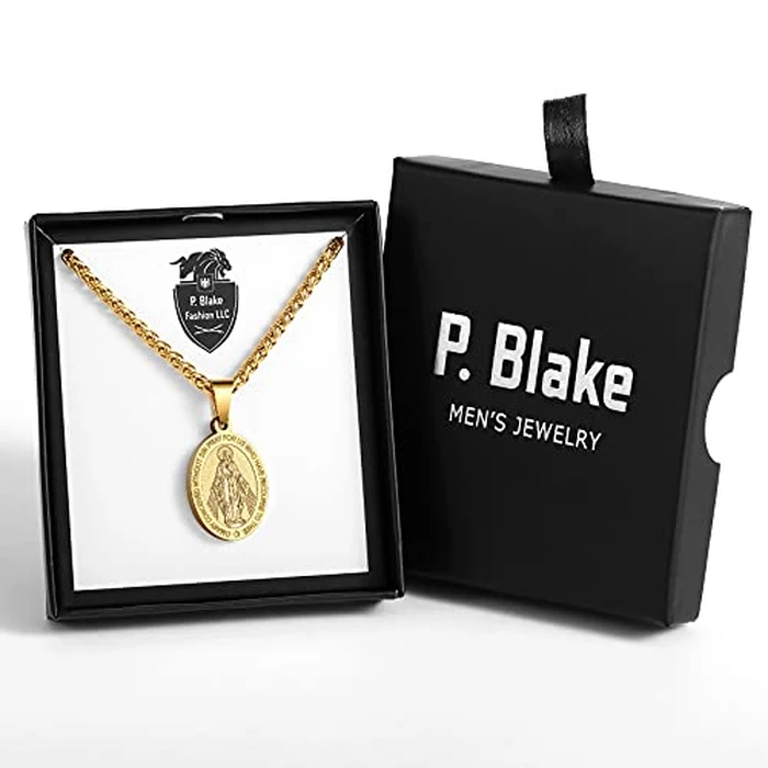 P. BLAKE Gold Oval Virgin Mary Pendant Necklace for Women Men, Virgen De Guadalupe Miraculous Medal Necklace 24 Inches by P. BLAKE - Image 7