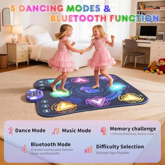 Dance Mat Toys for 3-12 Year Old Girls & Boys, Dance Mats with Light Up 8-Buttons & Wireless Bluetooth, Music Dance Toy with 5 Modes Game, Birthday Xmas Gifts for 3 4 5 6 7 8 9 10+ Year Old Girls Boys by ANNKIE - Image 3