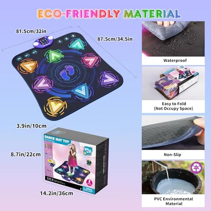 Dance Mat Toys for 3-12 Year Old Girls & Boys, Dance Mats with Light Up 8-Buttons & Wireless Bluetooth, Music Dance Toy with 5 Modes Game, Birthday Xmas Gifts for 3 4 5 6 7 8 9 10+ Year Old Girls Boys by ANNKIE - Image 6