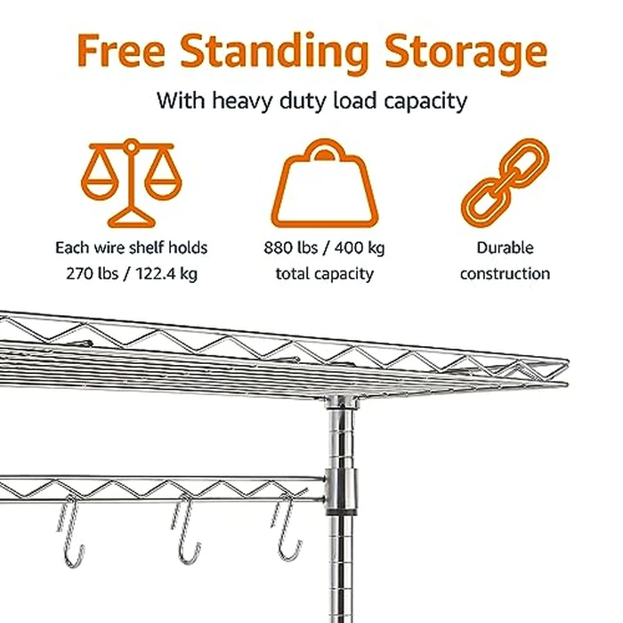 Amazon Basics Kitchen Storage Baker's Rack with Removable Wood Top, Chrome/Beige, 24"W x 59"H x 18"D by Amazon Basics - Used - Acceptable condition - US$45.33