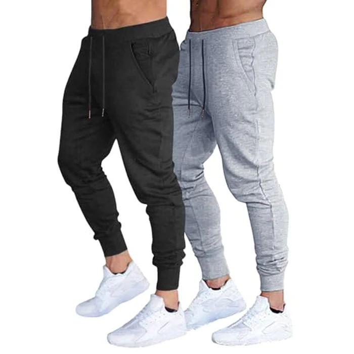 BUXKR Men's Slim Joggers Workout Pants for Gym Running and Bodybuilding Athletic Bottom Sweatpants with Deep Pockets,Black&Light Grey,L by BUXKR - Used - Like New condition - US$31.01