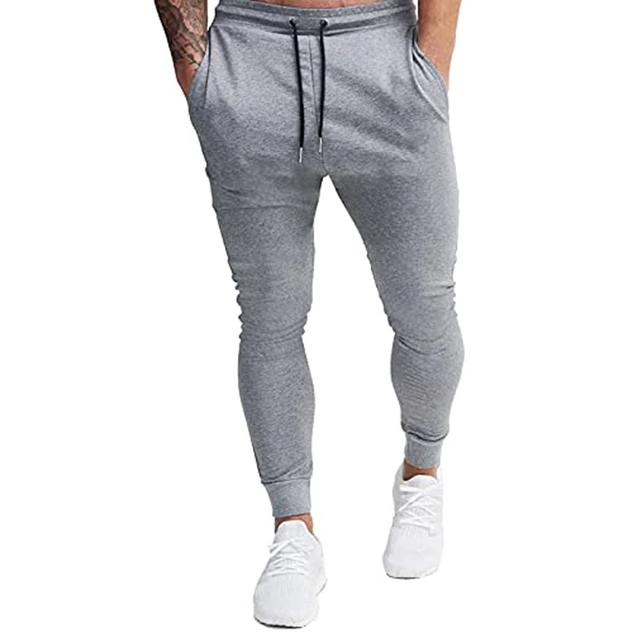 BUXKR Men's Slim Joggers Workout Pants for Gym Running and Bodybuilding Athletic Bottom Sweatpants with Deep Pockets,Black&Light Grey,L by BUXKR - Image 3