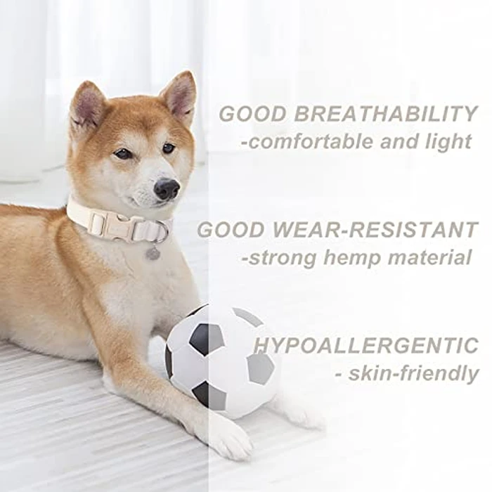 DOGWONG Cotton Hemp Dog Collar, Heavy-Duty White Dog Collar Adjustable Soft Natural Fabric Pet Dog Collar Cute Wedding Puppy Necklace for Small Medium Large Dogs by DOGWONG - Image 4