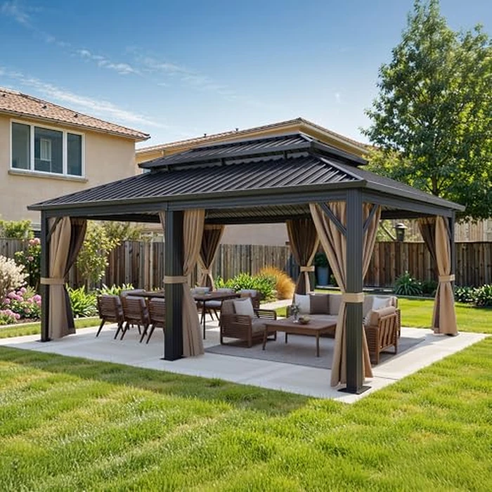 DWVO 20x12ft Aluminum Gazebo Hardtop Double Roof Canopy Outdoor Gazebo Galvanized Roof with Netting and Curtain Garden Tent for Patio, Backyard and Deck by DWVO - Image 2
