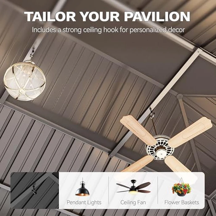 DWVO 20x12ft Aluminum Gazebo Hardtop Double Roof Canopy Outdoor Gazebo Galvanized Roof with Netting and Curtain Garden Tent for Patio, Backyard and Deck by DWVO - Image 3