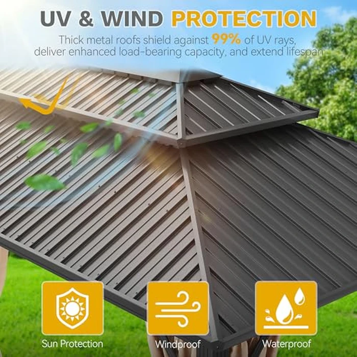 DWVO 20x12ft Aluminum Gazebo Hardtop Double Roof Canopy Outdoor Gazebo Galvanized Roof with Netting and Curtain Garden Tent for Patio, Backyard and Deck by DWVO - Image 4