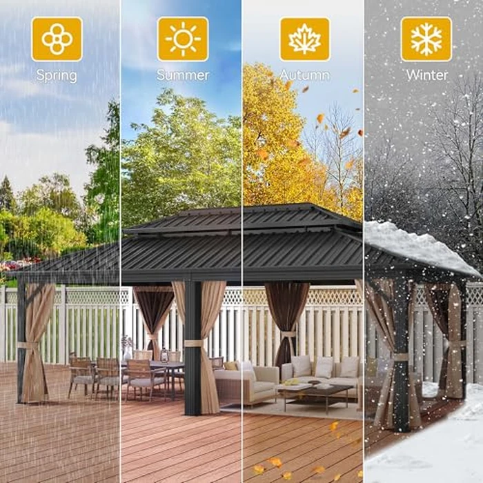 DWVO 20x12ft Aluminum Gazebo Hardtop Double Roof Canopy Outdoor Gazebo Galvanized Roof with Netting and Curtain Garden Tent for Patio, Backyard and Deck by DWVO - Image 5