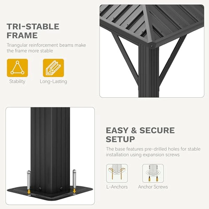 DWVO 20x12ft Aluminum Gazebo Hardtop Double Roof Canopy Outdoor Gazebo Galvanized Roof with Netting and Curtain Garden Tent for Patio, Backyard and Deck by DWVO - Image 6