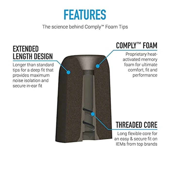 Comply P-Series | Memory Foam Replacement Ear Tips Designed for Etymotic, NuForce, ISOtunes PRO, Q-Jays, & More | Superior Noise Isolation, Ultimate Comfort, Secure Fit | Black, Large (3 Pairs) by COMPLY - Image 4
