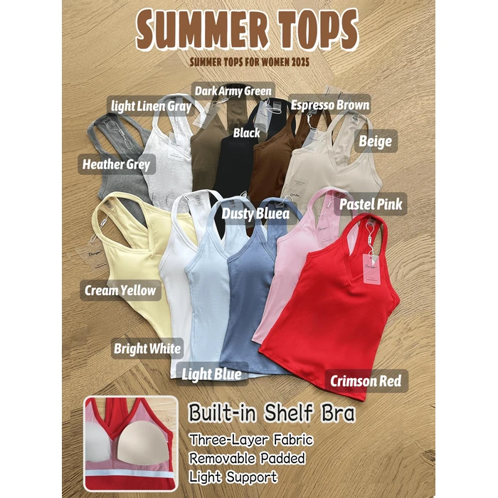 Danysu V Neck Racerback Built-in Bra Tank Tops for Women Trendy Cotton Ribbed Basic Halter Top Black XS by Danysu - Image 2