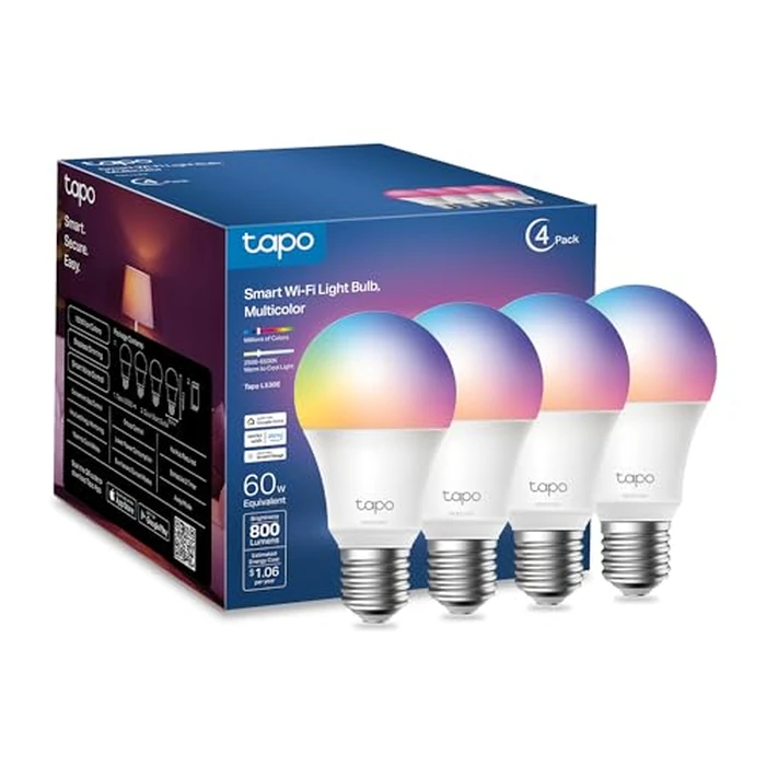 Tapo TP-Link Smart Light Bulbs, 16M Colors RGBW, Dimmable, Compatible with Alexa and Google Home, A19, 60W Equivalent, 800LM CRI>90, 2.4GHz WiFi only, No Hub Required, L530E(4-Pack) by Tapo - Used - Very Good condition - US$15.80