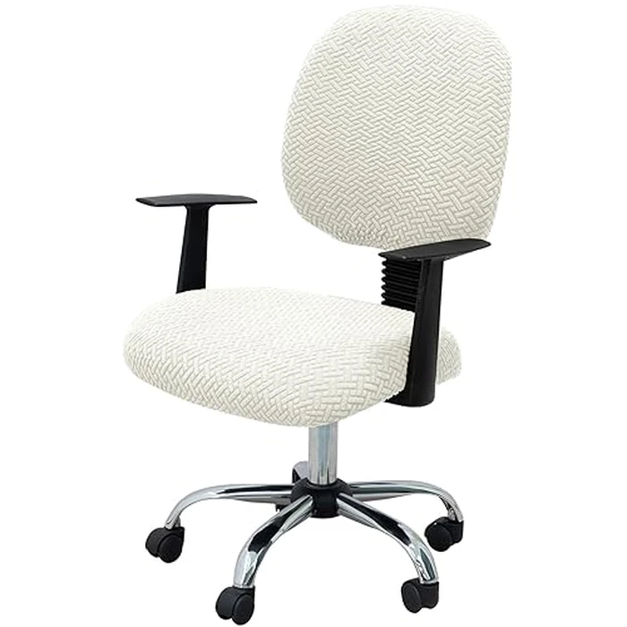 Computer Office Chair Cover Stretch Elastic Slipcover 2 Piece Stretchy Jacquard Washable Computer Chair Covers Furniture Protector for Office Home, NO Chair Only Covers (White) by MIFXIN - Used - Good condition - CA$17.50