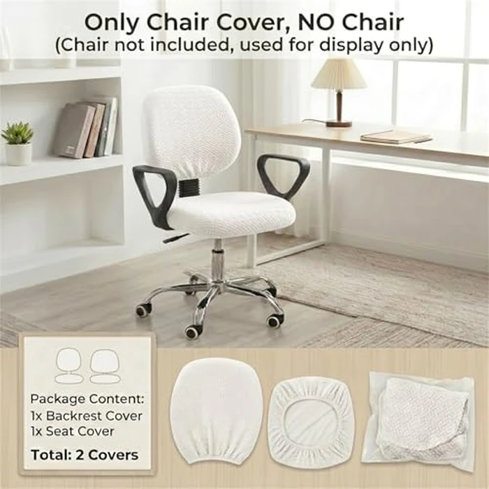 Computer Office Chair Cover Stretch Elastic Slipcover 2 Piece Stretchy Jacquard Washable Computer Chair Covers Furniture Protector for Office Home, NO Chair Only Covers (White) by MIFXIN - Image 2