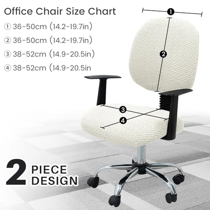 Computer Office Chair Cover Stretch Elastic Slipcover 2 Piece Stretchy Jacquard Washable Computer Chair Covers Furniture Protector for Office Home, NO Chair Only Covers (White) by MIFXIN - Image 3