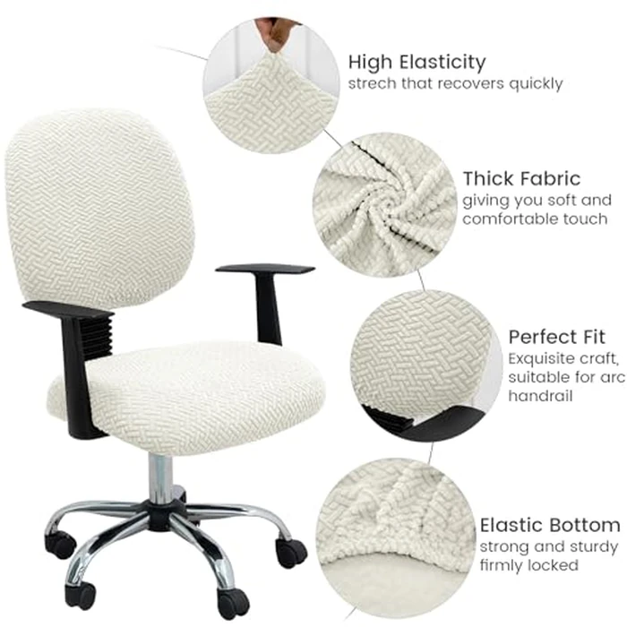 Computer Office Chair Cover Stretch Elastic Slipcover 2 Piece Stretchy Jacquard Washable Computer Chair Covers Furniture Protector for Office Home, NO Chair Only Covers (White) by MIFXIN - Image 4