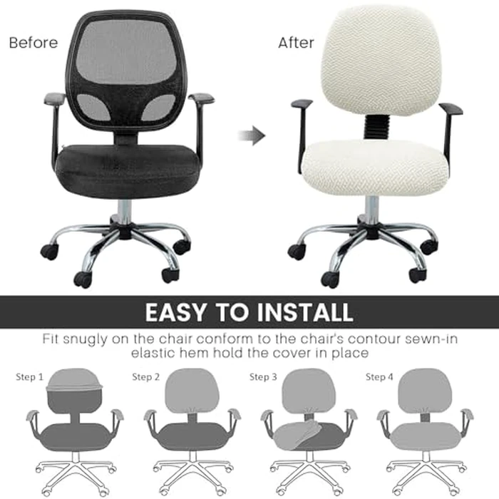 Computer Office Chair Cover Stretch Elastic Slipcover 2 Piece Stretchy Jacquard Washable Computer Chair Covers Furniture Protector for Office Home, NO Chair Only Covers (White) by MIFXIN - Image 5