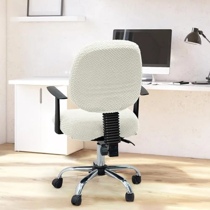 Computer Office Chair Cover Stretch Elastic Slipcover 2 Piece Stretchy Jacquard Washable Computer Chair Covers Furniture Protector for Office Home, NO Chair Only Covers (White) by MIFXIN - Image 7