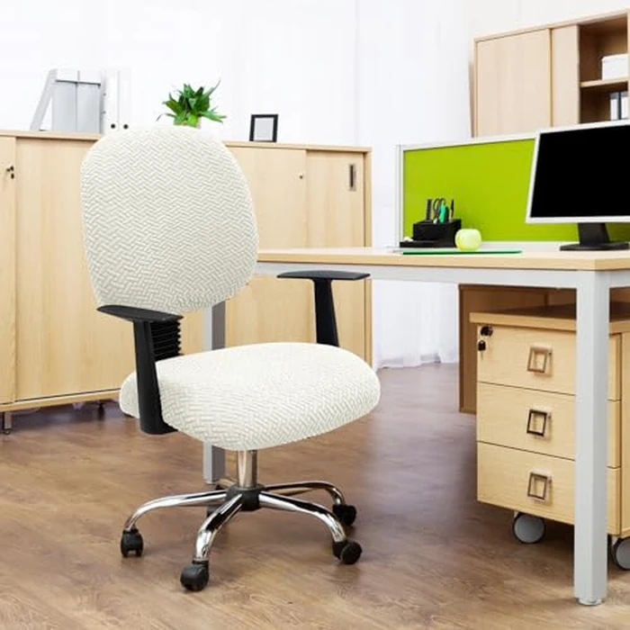 Computer Office Chair Cover Stretch Elastic Slipcover 2 Piece Stretchy Jacquard Washable Computer Chair Covers Furniture Protector for Office Home, NO Chair Only Covers (White) by MIFXIN - Image 9