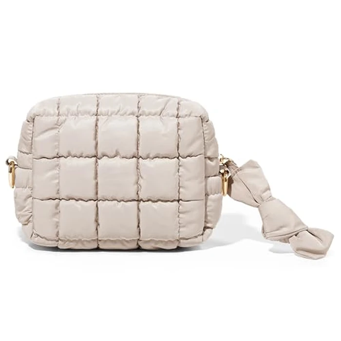 Yarnic Quilted Makeup Bag Cosmetic Bag, Travel Toiletry Bag for Women, Cute Makeup Bag Organizer Puffer Makeup Pouch (S, Beige) by Yarnic - Used - Like New condition