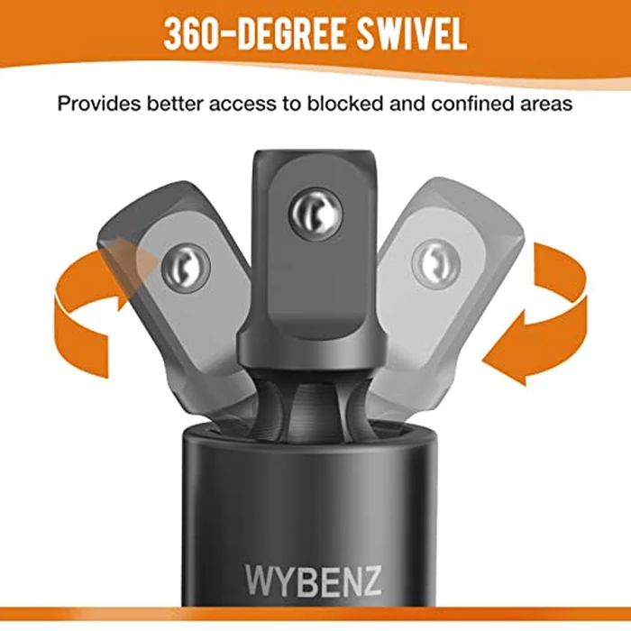 3 Pcs Universal Joint Swivel Socket Adapter Set 1/4",3/8"& 1/2"Drivers,U-Joint Drive CR-MO Impact Grad Wobble Socket Wrench Set by WYBENZ - Image 5
