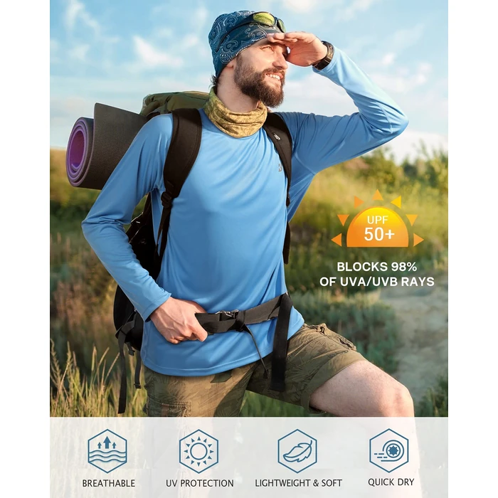 Roadbox Mens UPF 50+ UV Sun Protection Shirts Outdoor Long Sleeve SPF Diving Rash Guard for Fishing Hiking Swimming by Roadbox - Used - Very Good condition