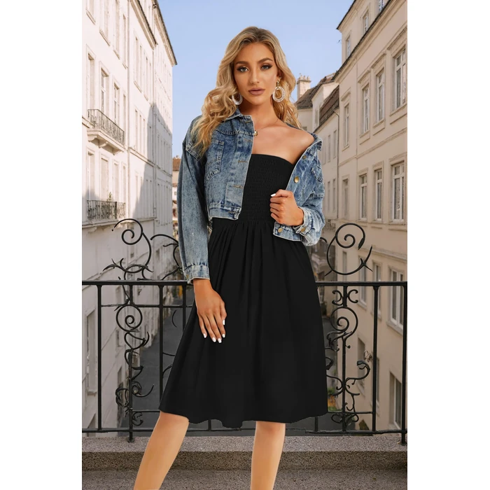 CHICGAL Womens Summer Sun Dress Casual Beach Strapless Cover ups Wedding Guest Dresses Tube Sundress (Black,S) by CHICGAL - Image 5