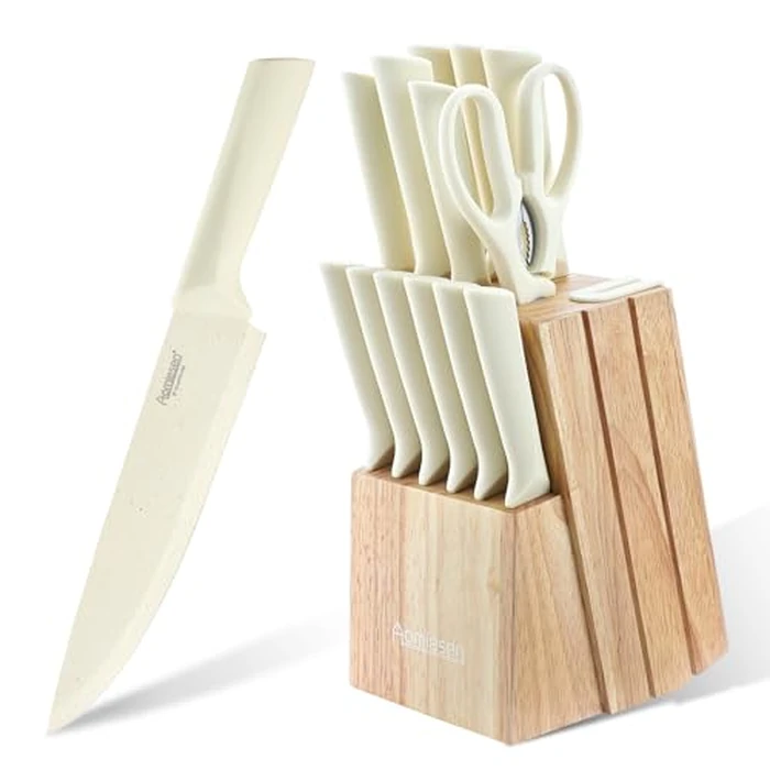 Stainless Steel Knife Set, Knife Block Sets with Built-in Sharpener,15-Piece Block Set with Block and Ergonomic Handles by Aomiesen - Image 1