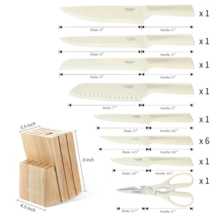 Stainless Steel Knife Set, Knife Block Sets with Built-in Sharpener,15-Piece Block Set with Block and Ergonomic Handles by Aomiesen - Image 3